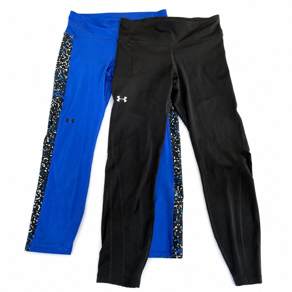 Under Armour Leggings Bundle‎ Womens Size M Black Blue Compression 7/8 Workout